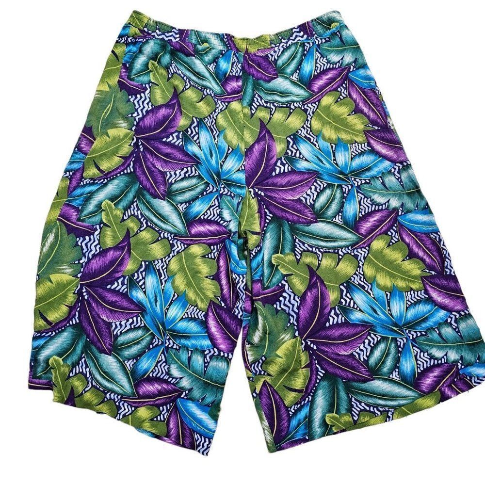Vintage 80s Shorts Womens Size M Blue Purple High Waist Floral Baggy Oversized